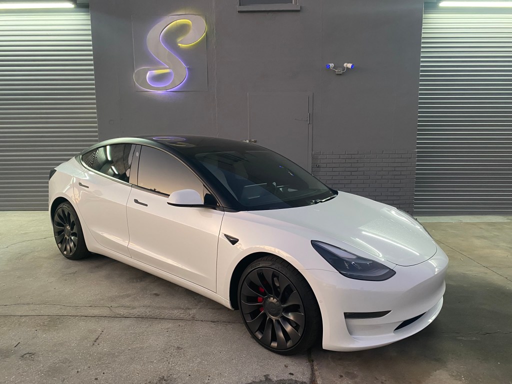 Tesla Model 3 Long Range with pillar delete and window tint