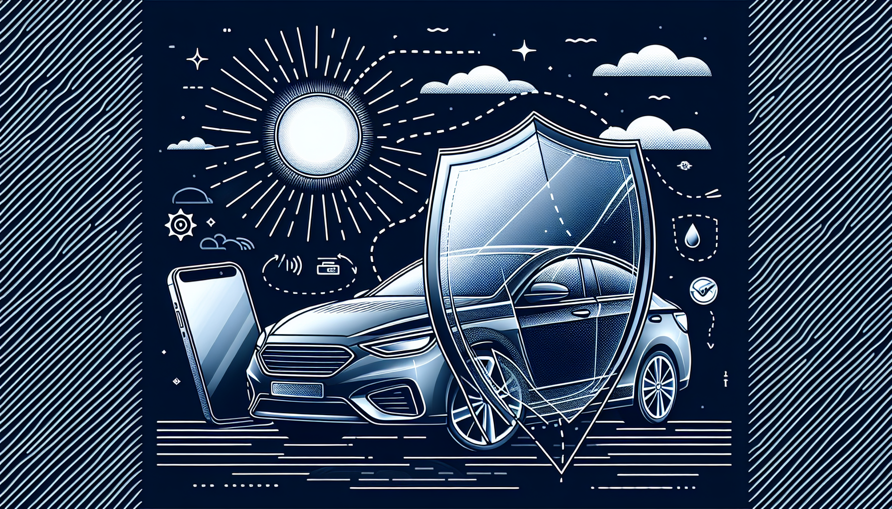 Illustration of window tint features including UV protection and heat rejection