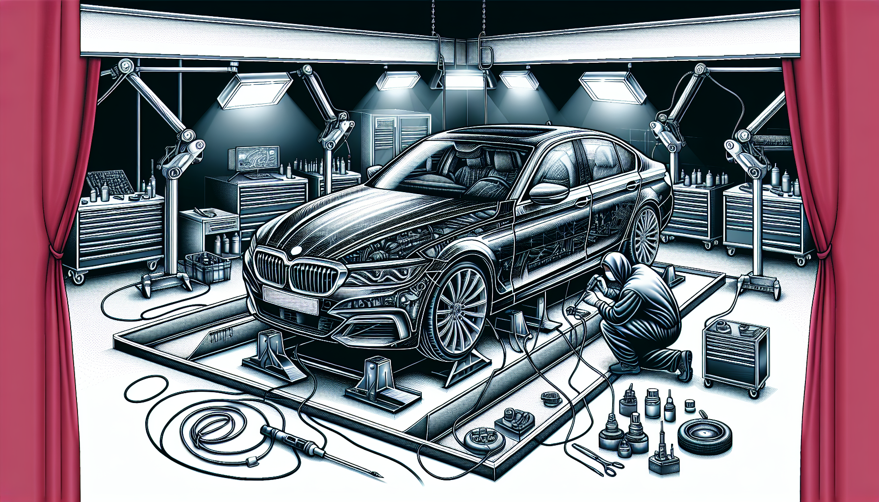 Illustration of a vehicle undergoing paintless dent repair for preserving resale value