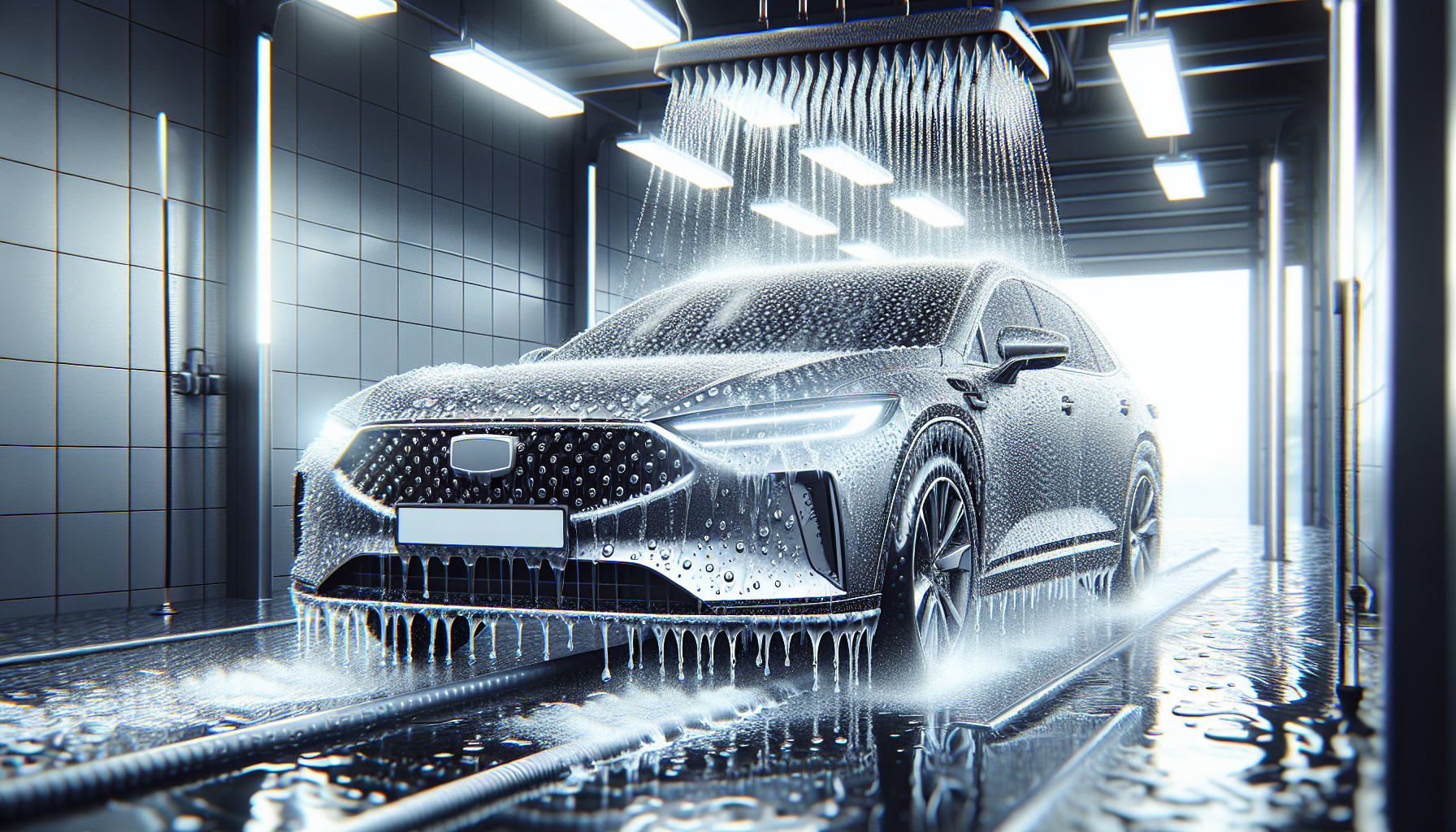 Illustration of a car being washed with ceramic coating protection