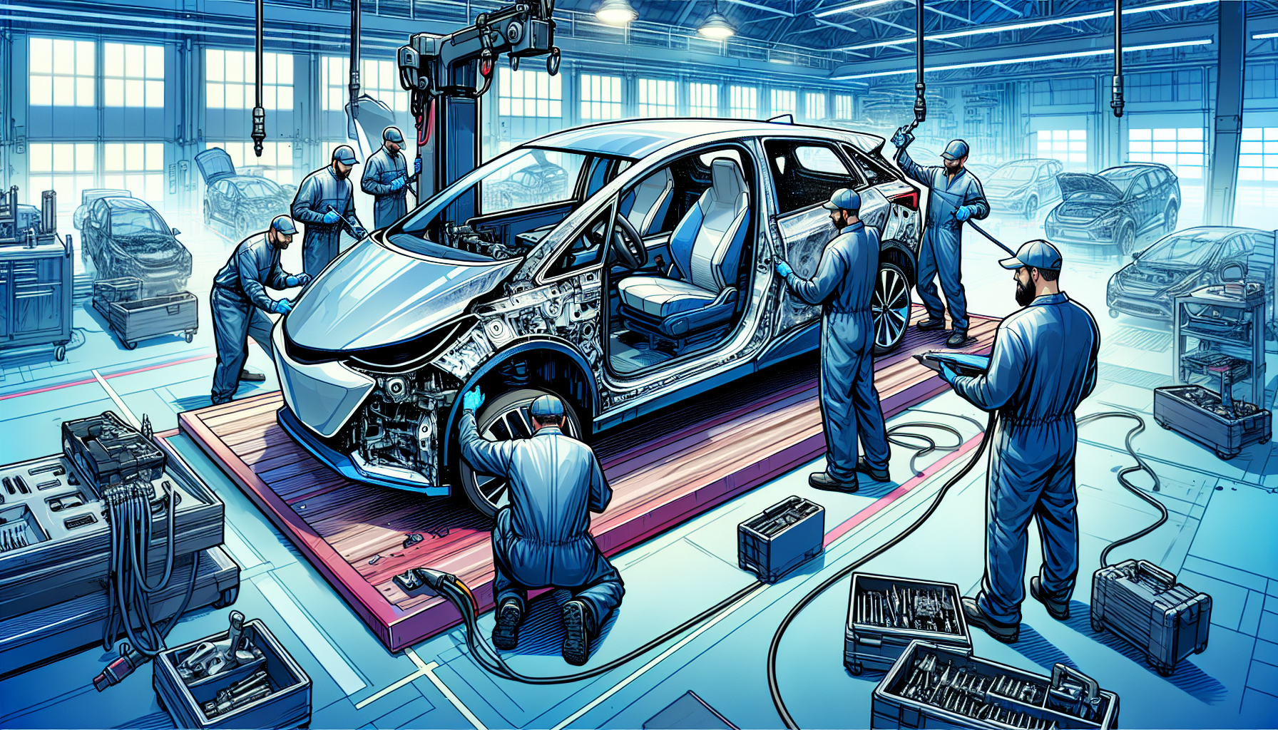 Professional Tesla body shop restoring a damaged Tesla vehicle after an accident