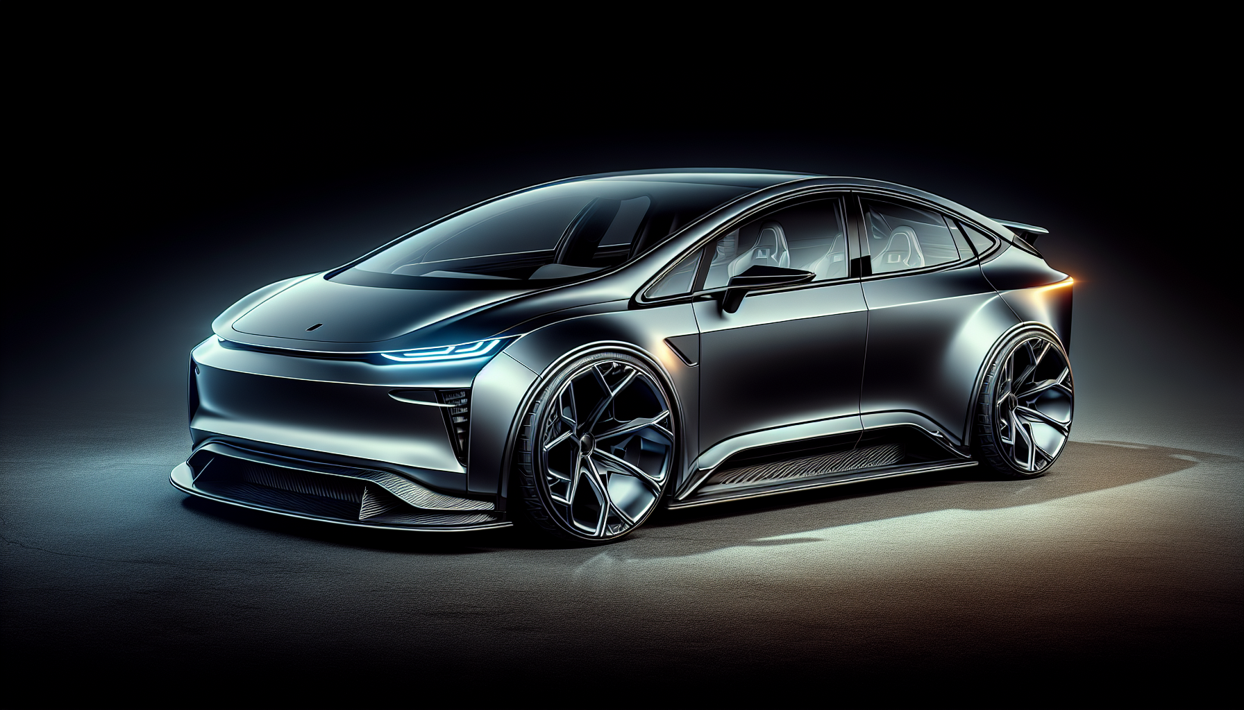 Custom rendering of a Tesla with aftermarket body kit