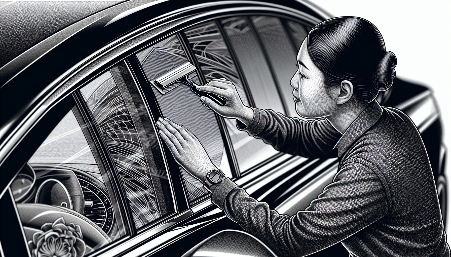 Illustration of precision installation process for window tint